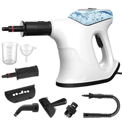 [CXYHMG] Handheld Steam Cleaner for Home, 10S Immediate Heat Hand Held Steam Cleaner, with Visualized Large Water Tank & 9 PCS Accessories & Safety Lock, for Kitchen,Couch,Floor,Window,Car (BLACK WHITE)