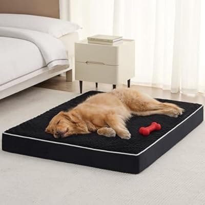 [LEXTRO] LEXTRO XXL Waterproof Orthopedic Dog Bed for Crate Mat, 44x32 Extra Large Dog Bed Washable with Removable Washable Cover, Comfortable Dogs Pad for Large Size Dogs, Black