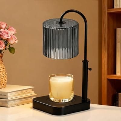 [Fobyni] Fobyni Gold Candle Warmer Lamp with Timer,Mothers Day Gifts for Mom,House Warming Gifts New Home Decor,20 Gears Rotary Dimming with 2 Bulbs (Dark Gray)