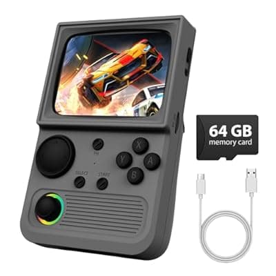 [WDYQJE] R36T Retro Game Console, Handheld Game Console with 3.5in IPS HD Screen, Video Game Consoles Supports WiFi Networked Fighting and OTG, 3500mAh Battery, 64GB TF Card, Gray