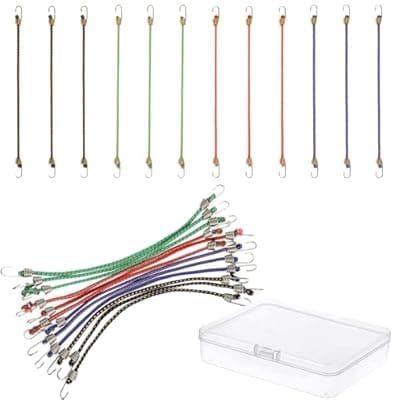[TESKEUP] Small Bungee Cords with Hooks 12 Pieces, Mini Bungee Cord Hooks Adjustable Bungee Cord for Luggage Roof Rack Hang Outdoor Tent Tarp Bike Car RV Camping Tool Cargo Accessory