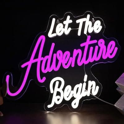 [KATMBFUE] Let The Adventure Begin Neon Sign, Dimmable LED Neon Light for Wall Decor, USB Powered Acrylic Neon Sign for Bedroom, Man Cave, Camping, RV, Party & Adventure Themed Decoration 15.35 x 12.99 in