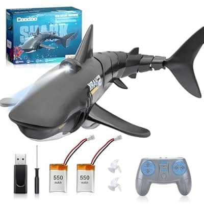 [Coodoo] 2.4G Remote Control Shark Toy 1:18 Scale High Simulation Shark for Swimming Pool Bathroom Great Gift RC Boat Toys for 6+ Year Old Boys and Girls (with 2 Batteries)