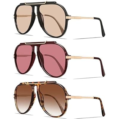 [YMRFW] YMRFW Retro Oversized Aviator Sunglasses for Women Men 70s Trendy Metal Gold Tangle Free Big Sun Glasses UV Protection