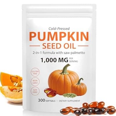 [Tiuedu] Tiuedu Pumpkin Seed Oil Capsules, 1000mg Per Serving, 300 Softgels, Cold Pressed Pumpkin Seed Oil Capsules with Essential Fatty Acids & Phytosterols,Supports Hair, Urinary, Bladder & Prostate Health