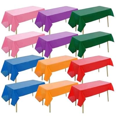 [balinging] balinging 12 Pack Assorted Vibrant Color Plastic Tablecloth Disposable Rectangle Tropical Colored Table Cover for Party Supplies Birthday Wedding Picnic Home Decoration(54 x 72 Inch,Multi Color)