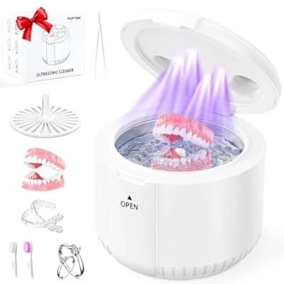 [PUFTEM] 45kHz Ultrasonic Retainer Cleaner Machine, 200ML Dental Deep Cleaning Pod for Dentures, Aligners, Invisalign, Mouth Guards, Night Guards, Jewelry, Toothbrush, 5/10/15 Mins Timer
