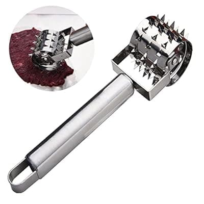 [Junvaia] Stainless Steel Meat Tenderizers Roller, Rolling Meat Tenderizer with Ultra Sharp Needle Blades, Meat Rolling Hammer Meat Tenderizer for Kitchen Cooking Meat Tenderizing Steak, Beef, Chicken & Pork