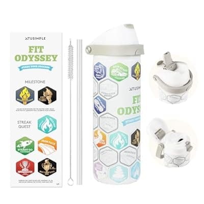 [XTUSIMPLE] 24 oz Motivational Insulated Stainless Steel Water Bottle for Sports, Gym & Travel, 2-in-1 Push-Button Spout & Quick-Flip Straw, Leak-Proof BPA-Free, Keeps Cold 30H, with DIY Fitness Stickers