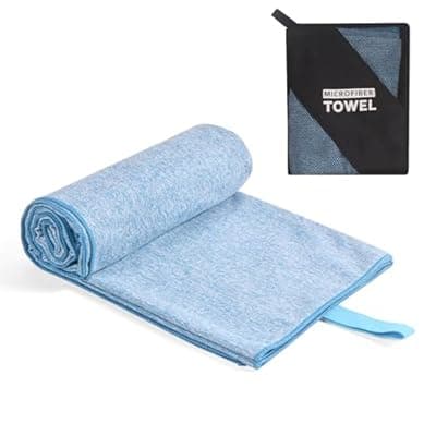 [KISS QUEEN] KISS QUEEN Quick Dry Microfiber Camping Towel, Large Towel for Beach Travel Gym Body Sweat Hiking Yoga Swimming Pool(Blue, 31.5X70 Inch)