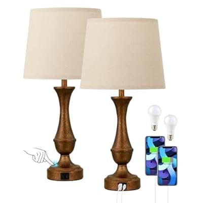 [Seealle] Seealle Upgraded Touch Lamps for Night Stands Set of 2 - Bedside Lamps with USB C+A, 3 Way Dimmable for Bedroom Living Room End Tables Office (Brown&Oat)