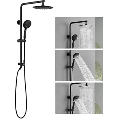 [SonTiy] SonTiy Matte Black Rain Shower Head System with Handheld Spray, 360° Adjustable Shower Arm Exposed System with Height Adjustable Holder and 72Inch Long Shower Hose for Whole Family
