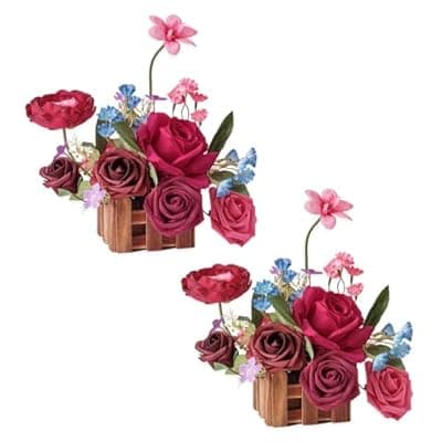 [TINGE TIME] TINGE TIME Wedding Centerpiece Flower with Basket, Set of 2 Large Artificial Flowers Floral Arrangement for Tabletop Mantel Archway Aisle (Vibrant Magenta)