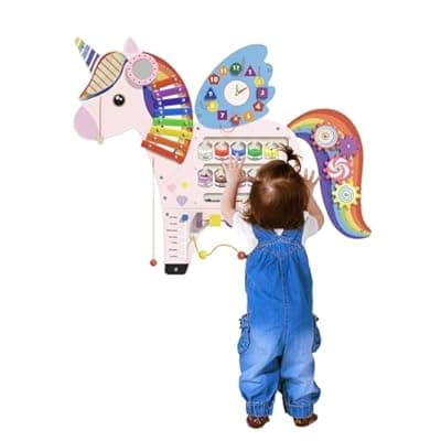 [nigwet] nigwet Unicorn Sensory Wall Panel for Kids - Activity Wall Busy Board Panels, Montessori Toddler Wall Activity Board, Wall Toys for Toddlers 3, Activity Cube, Perfect for Toddler Playroom, Pink