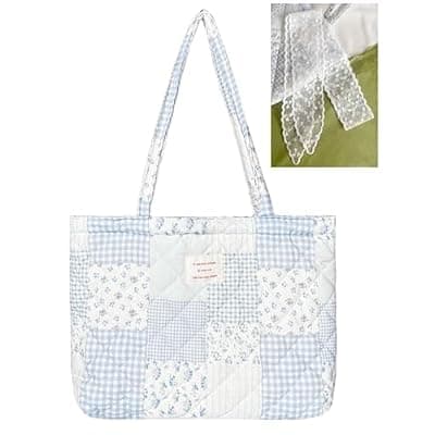 [Gleease] Gleease Cute Quilted Tote Bag For Women Colloge Tote bags Floral Medium Size Cotton Patchwork Bag