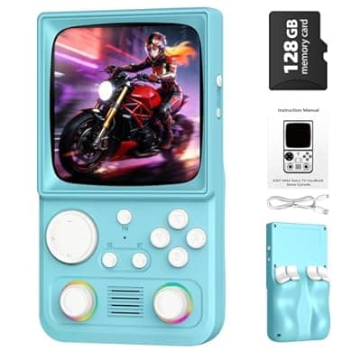 [xiskt] R36TMAX Upgraded Retro Handheld Game Console with 4000mAh Battery, 4.0'' IPS Screen, Retro Gaming Console with Portable Case, Supports WiFi Networked Fighting and OTG (128GB Blue)