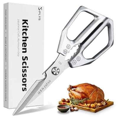 [Plys] Plys Poultry Shears, Kitchen Scissors for Food, Japanese All Purpose Heavy Duty for Chicken Wing/Bone, Meat, Quail, Fish, Turkey, Vegetables, Stainless Steel Cooking Aid Scissors, Dishwasher Safe