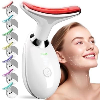 [Mosnami] 7 Color Neck Face Massager Tool, Facial Massager with Vibration Tech, Rechargeable Face culpting Wand for Skin Care (White)
