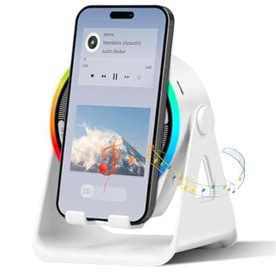 [Cawinii] Cawinii Wireless Induction Bluetooth Speaker, 4-in-1 with 360° Rotating Phone Holder and RGB Ambient Light, High-Definition Surround Sound (White)
