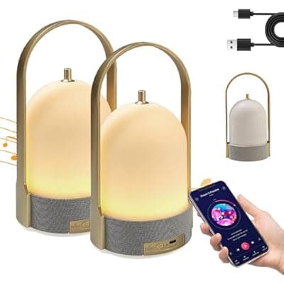 [GEEBONFLUGENS] LED Camping Lantern with Bluetooth Speaker, Music Rechargeable Lamp with 3 Dimmable Light Modes, Portable Smart Night Lights for Party, Camping Atmosphere, Home, Indoor, Outdoor, Reading（2 Pack