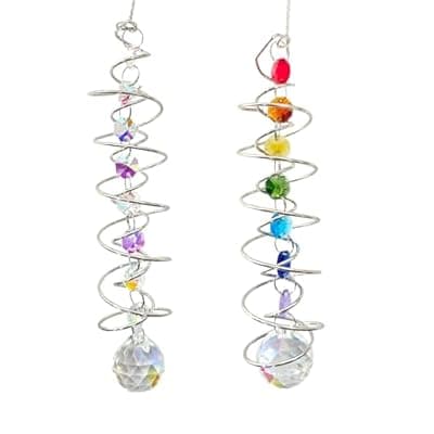 [VVJIJILLY] Pack of 2 3D Spiral Tail Crystal Suncatchers - Rotating Wind Chime for Outdoors, Colourful Crystal Ball with Rainbow Effect, Garden Decoration and Window Decoration Hanging Modern for Balcony Garden