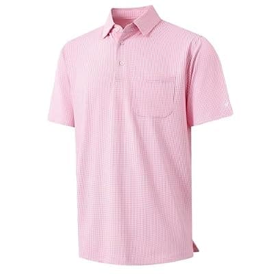 [M MAELREG] M MAELREG Mens Polo Shirts Short Sleeve Dry Fit Jacquard Performance Moisture Wicking Casual Pocket Golf Shirts for Men