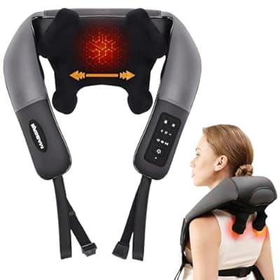 [MASGRE] Neck Shoulder Back Massager with Heat, Width Adjustable Cordless Shiatsu Heated Massager for Pain Relief Deep Tissue, Brushless Motor 6D Kneading Massage Gifts for Women Men Mom Dad Birthday Christmas