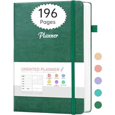 [CAGIE] CAGIE Undated Planner Weekly and Monthly with Inner Pocket Leather journal with Goal & Habit Tracker Organizer, Hardcover Weekly Monthly Planner for Work School Home, 5.7" x 8.3", Green