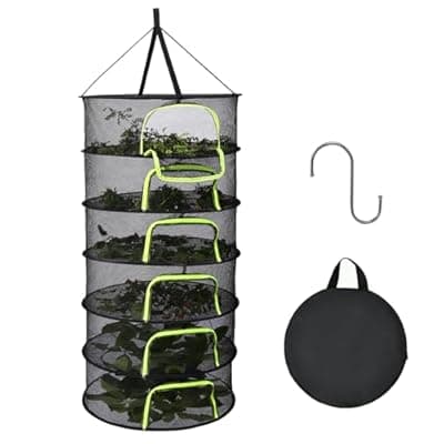 LUKETURE 6-Layer Hanging Herb Dryer Rack - with U-Zipper Mesh Net & Hook, Foldable Collapsible Drying Rack for Plants, Herbs, Flowers, Fish, Jerky, Laundry