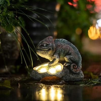 [Rezpuao] Rezpuao Solar Chameleon Garden Statues Outdoor Decor Resin Chameleon Figurine with Solar Light for Patio,Balcony,Yard,Lawn Ornament,Perfect Garden Gift