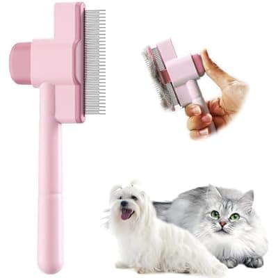 [JPTECY] Cat Comb Pet Comb Self Cleaning Upgraded Cat Brush for Long Haired Cats & Dogs, Pink