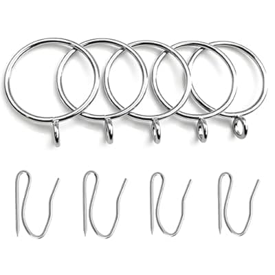 Curtain Rings with Eyelets, Metal Curtain Hooks for Drapes, Drape Ring 1.5 in Inner Diameter Fits Up to 1 1/4 inch Curtain Rod, 1.2 in Drapery Pins (22Pcs Silver Curtain Rings and 30Pcs Silver Hooks)