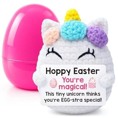 [Vivagifts] Funny Unicorn Easter Basket Stuffers for Teens Girl Easter Gifts for Kids Her Women Easter Egg Fillers Gifts for Daughter Sister Friend Bestie Coworker College Positive Crochet Unicorn Spring Gift