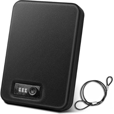 [IDMIDM] Car Gun Safe, Portable Travel Pistol Safe, Handgun Lock Box with Carbon Steel Construction, Travel Gun Case for Nightstand Bedside