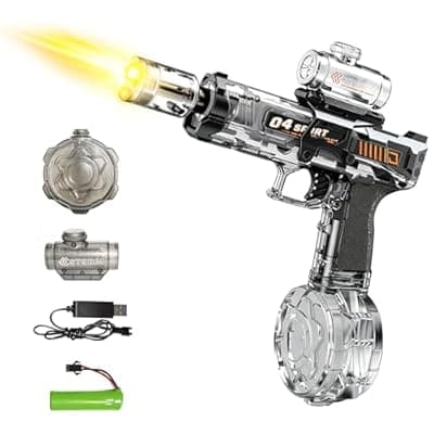[GUAVEX] Electric Water Gun, Automatic Squirt Gun with LED Lights & Spray Sound, Rechargeable Leak-Proof Long Range Water Blaster, Summer Pool Beach Toy for Kids Adults, Transparent Black