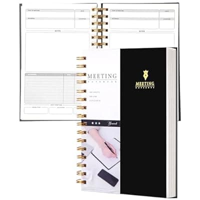 [Yoment] Meeting Notebook for Work with Action Items 5.5×8.5 Hardcover Spiral Meeting Planner for Office Business Meeting Work Notes Notebooks for Note Taking Professional Meeting Notebooks for Men Women,Black