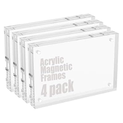 [Axceroh] 4 Packs 5"x7" Magnetic Tabletop Picture Frames,0.8" Thickness, Sharp-cornered, for Photo Frameless Double Sided Display, Office School Home Decoration Table Tent, Acrylic