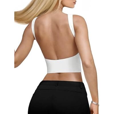 [REORIA] REORIA Women's Sexy Open Back High Neck Sleeveless Tank Top Y2k Trendy Backless Crop Tops