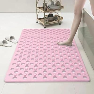 [Porceluxe] Non-Slip Bathtub Mat 31.5"x17.7" - 200+ Suction Cups, Quick-Dry PVC Shower Mat with Drain Holes - Slip Resistant for Bathroom, Machine Washable Grip Mat