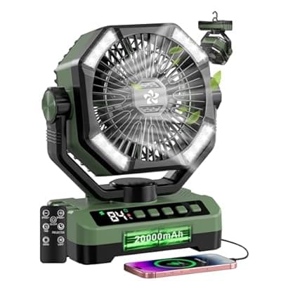 [Doviluxe] Camping Fan Battery Powered Fan - Rechargeable with Starlight, 20000mAh Battery Operated Outdoor 5 Speed Desk Fans with LED,Hook,Remote Control, Timer,Personal Fans for Tent, Power Outage, Fishing