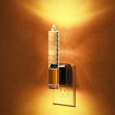 [JandCase] JandCase Night Light, Flameless Candle Amber Night Lights Plug into Wall, Auto On/Off Light Sensor LED Crystal Dimmable Nightlight, 0-100LM Decorative nite Light for Adults Bathroom Hallway, 1Pack