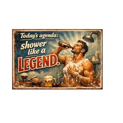 [Carastora] Today's Agenda Shower Like a Legend Vintage Metal Tin Sign 8x12 Inch Funny Bathroom Wall Decor Retro Rustic Humor Plaque for Shower Room Man Cave Bar Home with Pre Drilled Holes