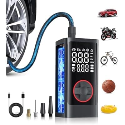 Pumptiva Tire Inflator Portable Air Compressor, Cordless Air Pump for Car Tires, 150PSI Portable Tire Inflator for Car with Auto Stop & LED Lights for SUV Sedan Motorcycle Bike Bicycle Ball