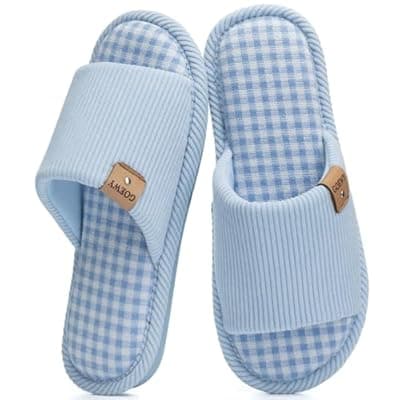 [GOEWY] GOEWY Open Toe Corduroy Slippers for Women with Memory Foam Slip On House Slippers indoor outdoor Anti-Skid Soft Birthday Gifts for Women Her Mom