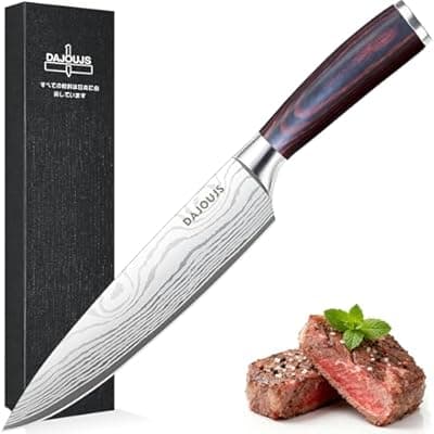 Chef Knife 8 Inch Kitchen Knife - Ultra Sharp Japanese High-Carbon Steel Chefs Knife, Professional Cooking Knives with Ergonomic Wood Handle & Gift Box