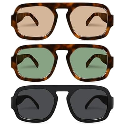 [YMRFW] YMRFW Retro Square Aviator Sunglasses for Women Men 70s Vintage style Shades Trendy Flat Top UV Protection Sun Glasses