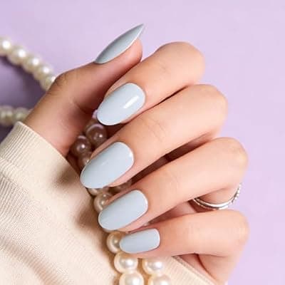 [Shoindary] Blue Press On Nails,Medium Glue On Nails Kit 30-Piece-15 Sizes Durable Reusable Press On Nails for Women Gift(HCK414 light blue)