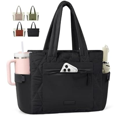 [RAINSMORE] RAINSMORE Work Tote Bag for Women, Puffer Laptop Tote Bag for Teacher Large Lightweight Quilted Travel Bag with Cup Holder