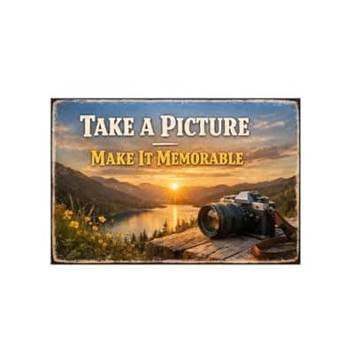 [Carastora] Take A Picture Make It Memorable Tin Sign Vintage Photography Metal Wall Art Scenic Sunset Camera Decor Inspirational Quote Plaque Home Studio Office Wall 8x12 Inch