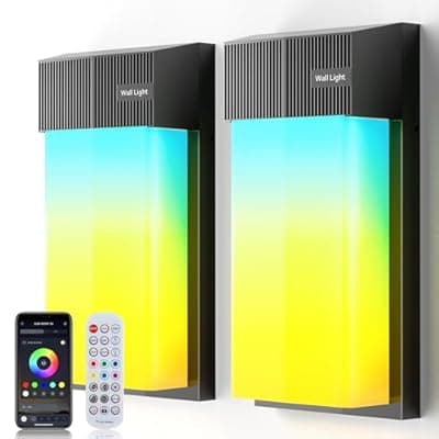 [OIYN] OIYN Smart Outdoor Wall Light, RGBWW LED Porch Light with 30 Scene Modes, 1500LM, IP65 Waterproof, DIY Color-Changing Wall Lamp for Garden, Patio, Christmas and Holiday Decorations – 2 Pack